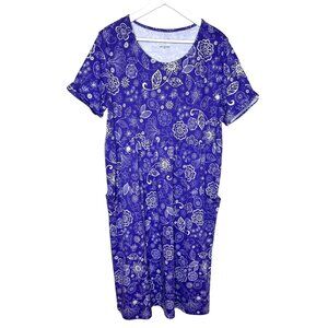 Vintage 90s Purple Floral Print Midi-Length T-Shirt Dress, NEW, Size Medium